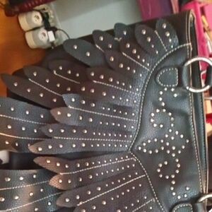 Black and Silver Studded Leather Satchel